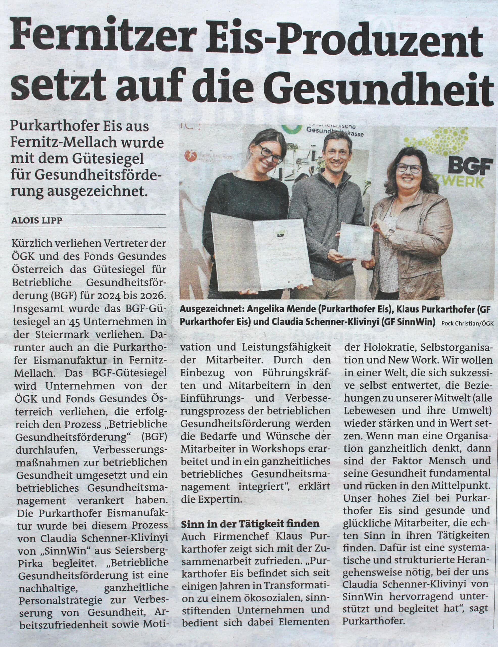 Klaus Purkarthofer, Angelika Mende und Claudia Schenner-Klivinyi bei der Preisverleihung des BGF-Gütesiegels.